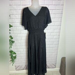 CeCe Black Flutter Sleeve V-Neck Midi Dress